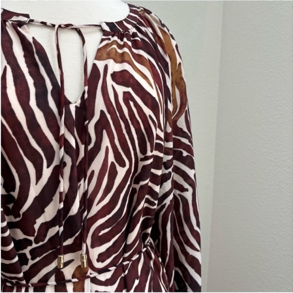 Tommy Bahama Midi Dress Zen Zebra Print Wrap A Line Boho Brown White Size Small - Picture 6 of 14